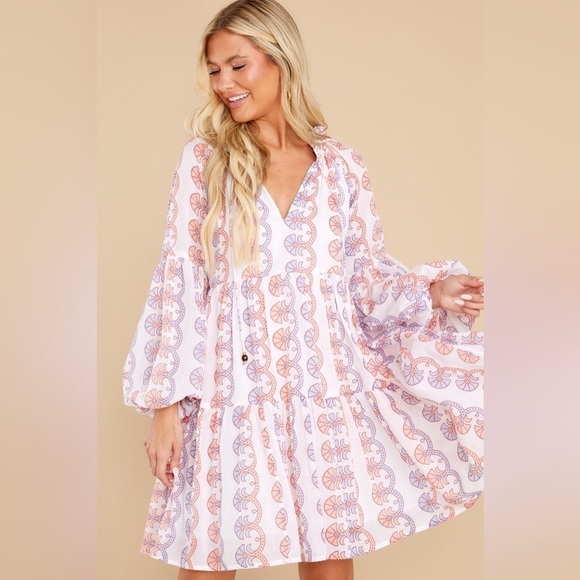 NWT Oliphant Balloon Sleeve Short Dress in Red Holland Print, XS - Picture 2 of 10